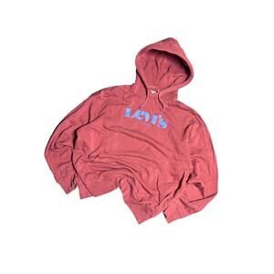 Levis Hoodie Mens Red Heavyweight Oversized Baggy Sweatshirt Y2K Winter Thick